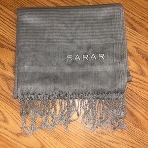 SARAR 20”x 72” long grey striped scarf silk